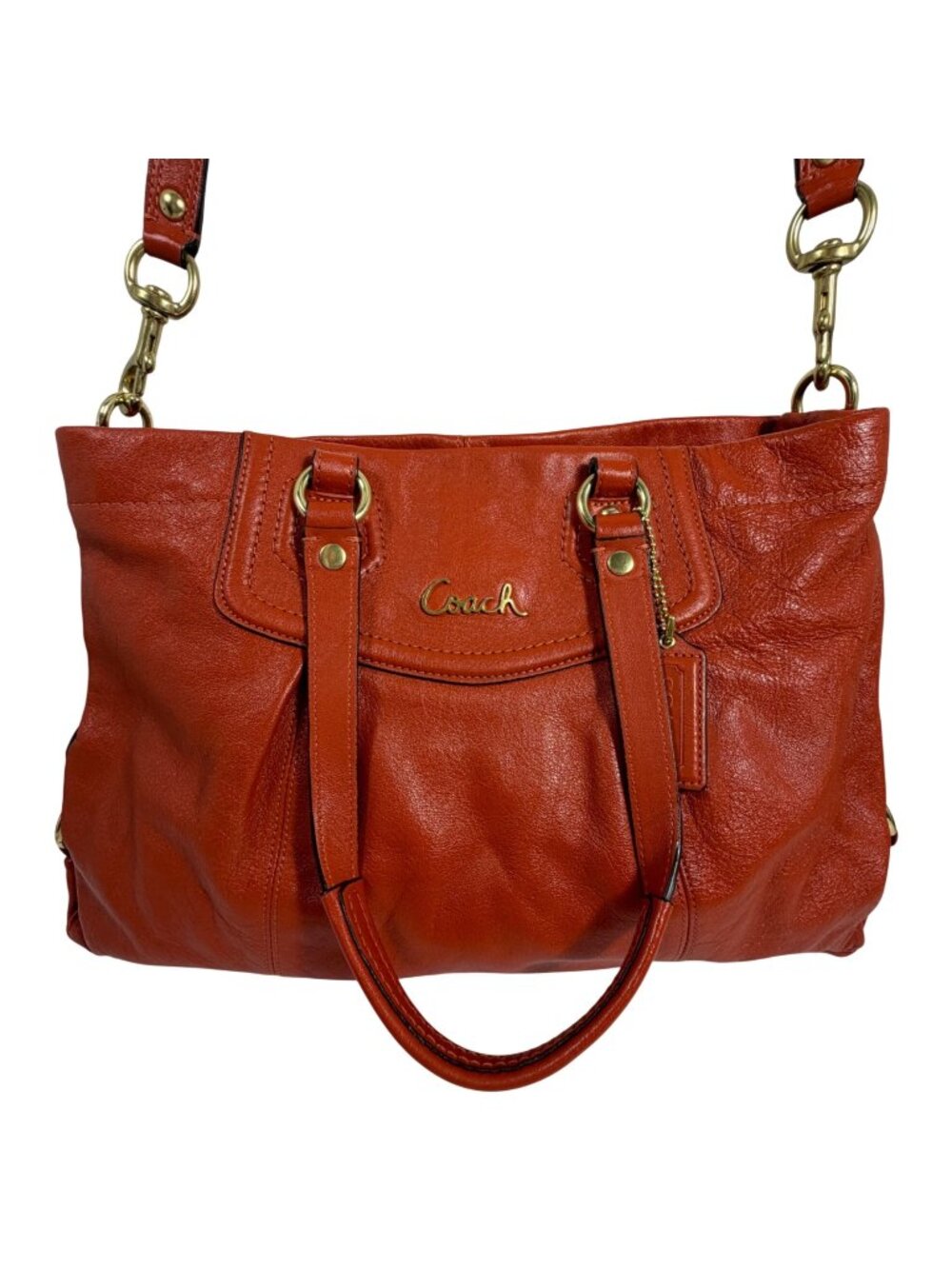 Coach Ashley Burnt Orange Vermillion Leather Carryall Shoulder Bag F19243 EUC